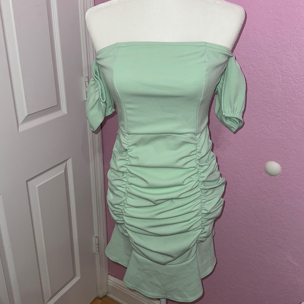 Nasty gal Sage ruched mini dress with puff sleeves